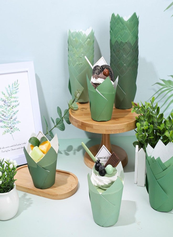 وولاين مجموعة Whaline من 180 قطعة من قوالب الكب كيك الخضراء المتدرجة على شكل زهرة التوليب، وقوالب خبز المافن الخضراء الفاتحة، وأكواب الخبز، مثالية لتزيين حفلات الزفاف، وحفلات استقبال المولود، وأعياد الميلاد. - Image 4